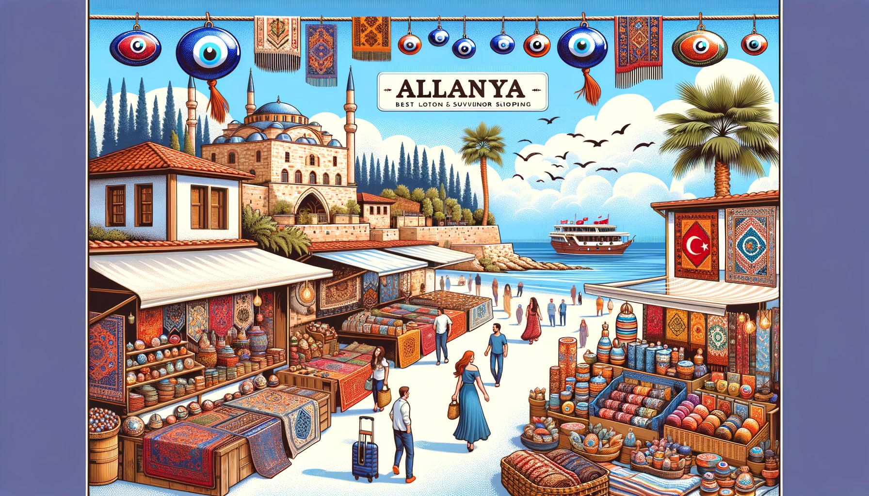 "Alanya’daki hediyelik eşya alışverişi pazarları, nazar boncukları, el yapımı seramikler ve yerel ürünlerle dolu otantik alışveriş deneyimi sunuyor."