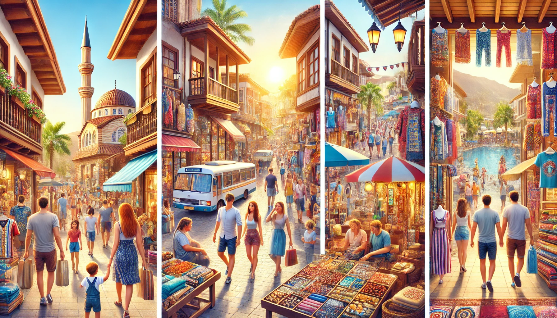 Alanya’da tatilciler için yerel pazarlar, hediyelik eşya dükkanları ve modern alışveriş merkezlerinden oluşan renkli alışveriş seçenekleri.