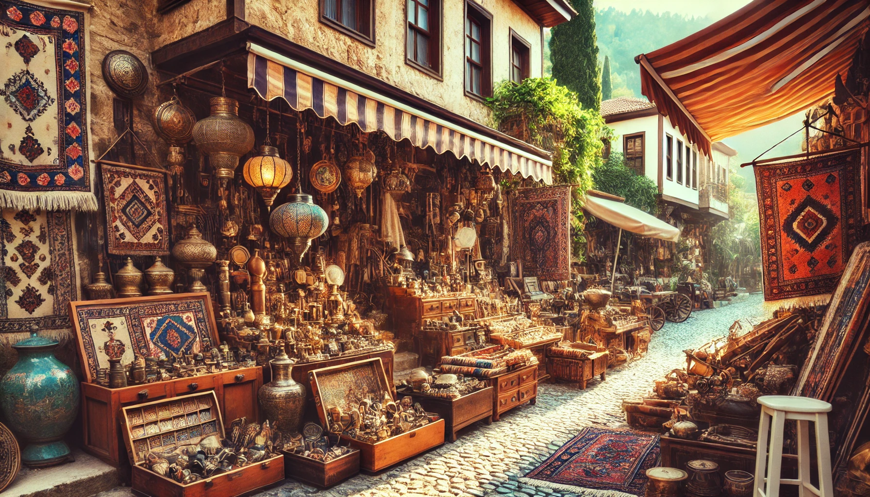 Antika pazarı: Alanya’da tarihi eşya objeler ve el yapımı ürünlerle dolu açık hava pazarı.