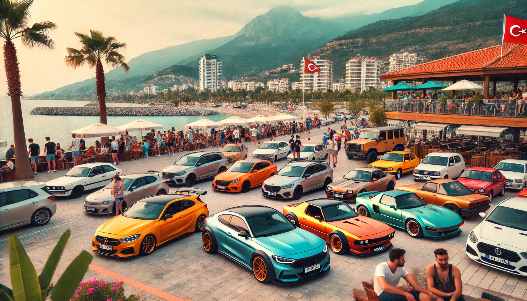 Alanya’da gençlerin tercih ettiği araç modern ve spor modelleri."