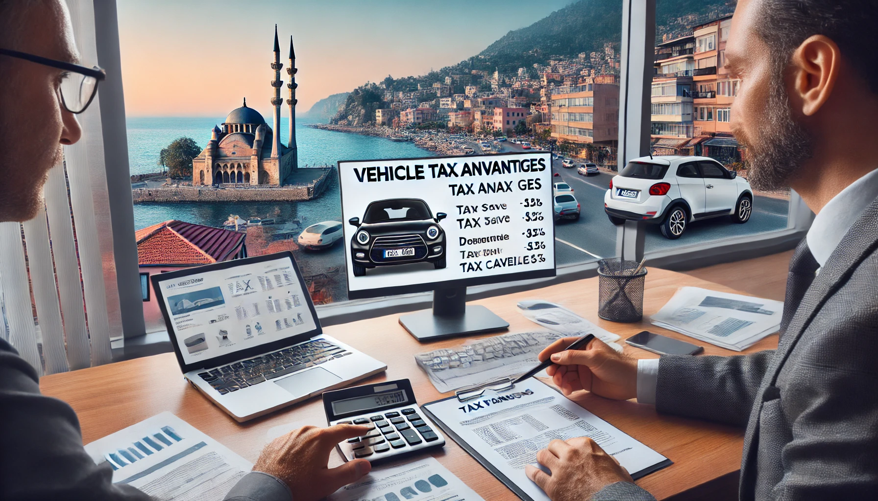 "Alanya’da araç satışında sunulan vergi avantajlarını gösteren bilgilendirme afişi."