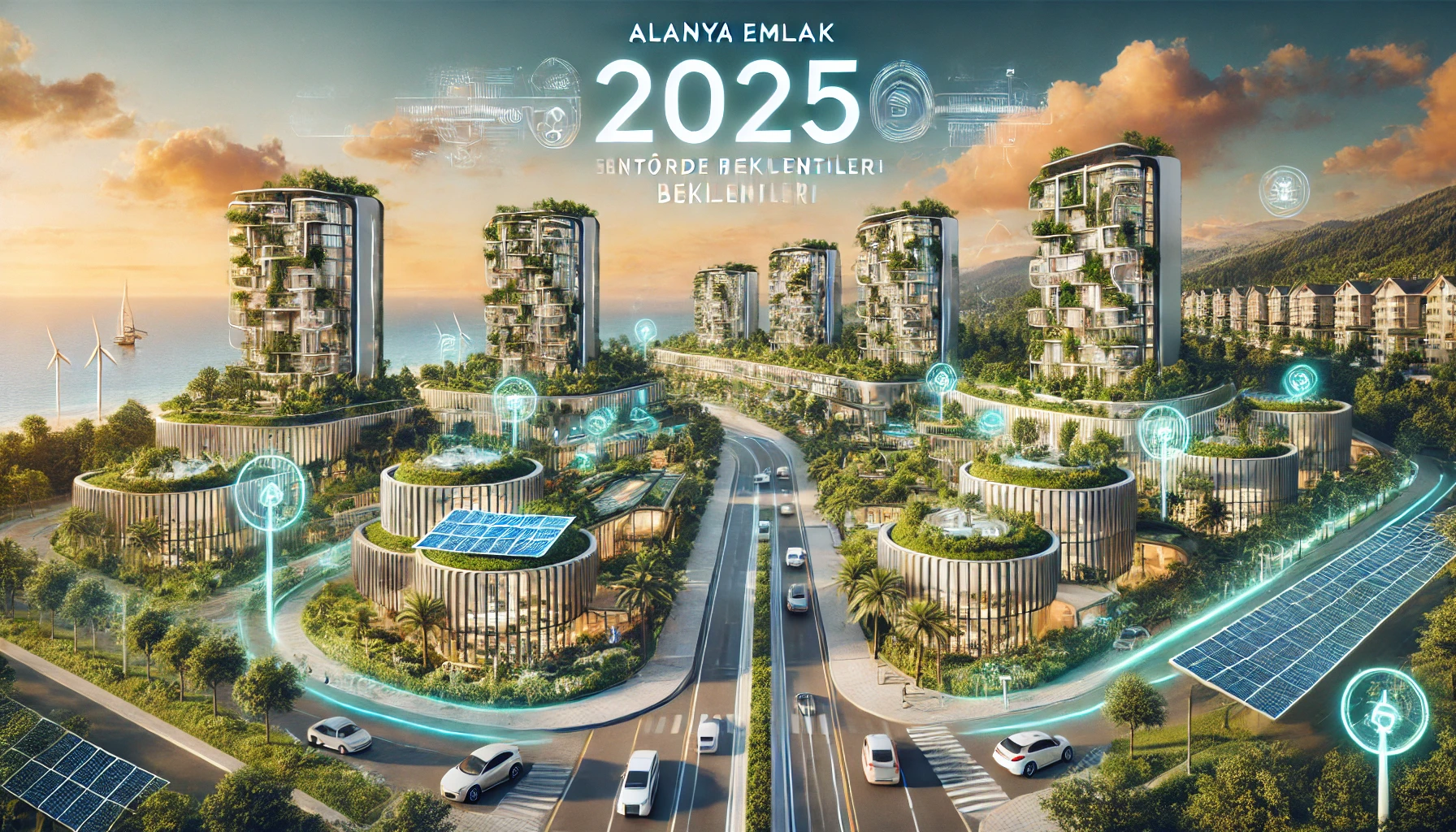 "Alanya’nın 2025’teki emlak sektörü beklentilerini gösteren lüks ve çevre dostu tasarımlı konut projeleri."