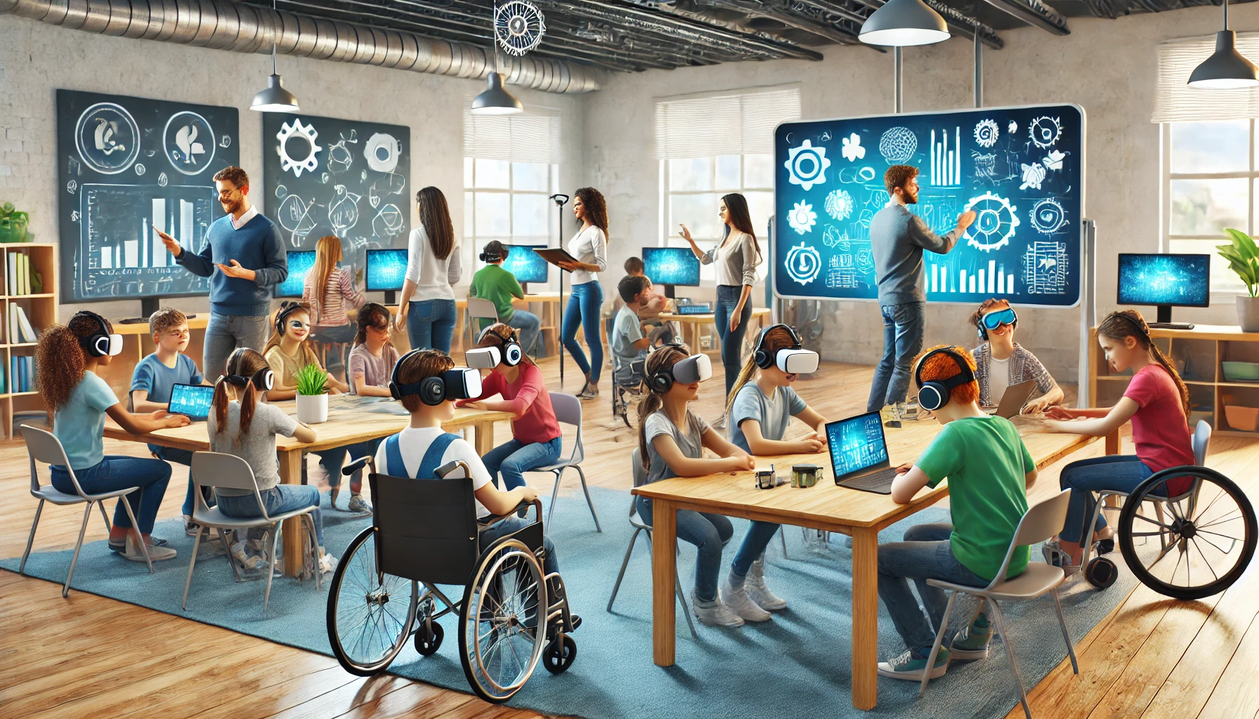 Kapsayıcı eğitimde teknolojik araçlarla desteklenen bir sınıf etkinliği."