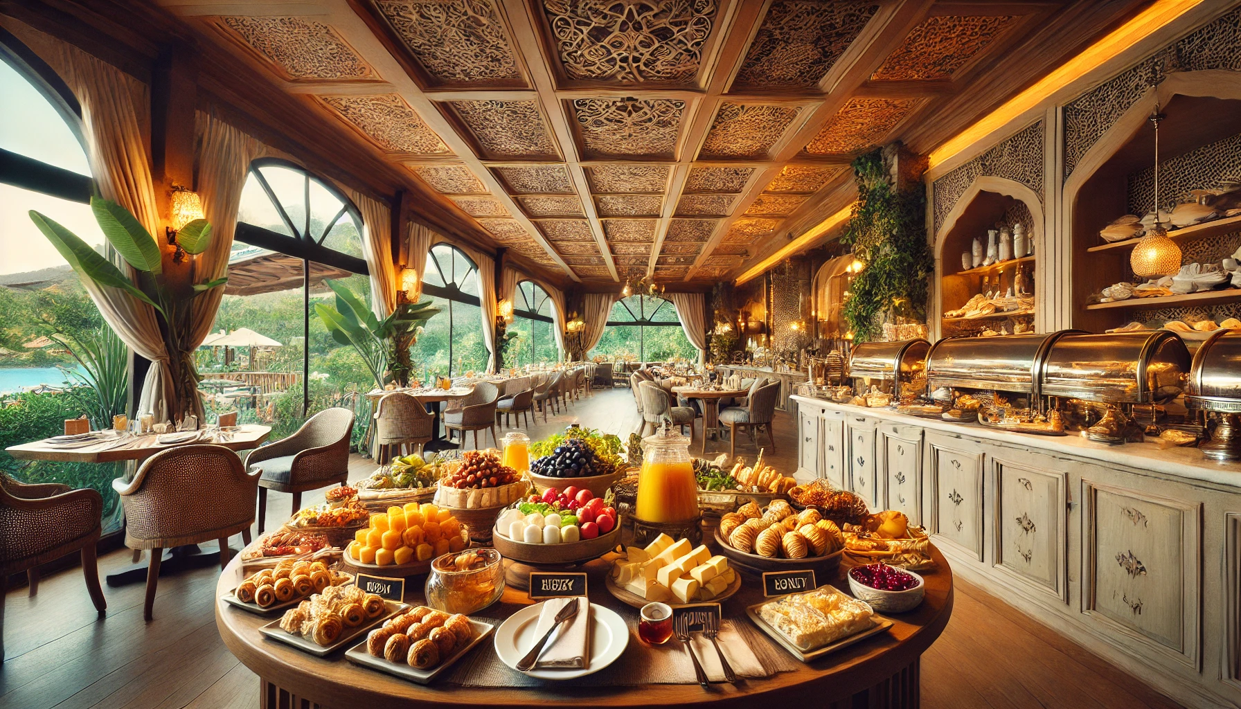 "Alanya’da zengin açık büfe kahvaltı sunan şık bir mekan.