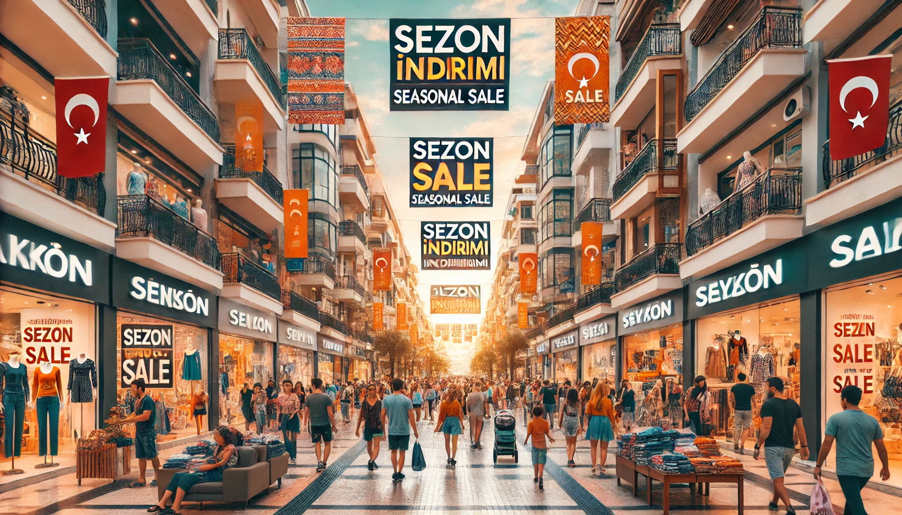 "Alanya’nın alışveriş merkezlerinde Sezon İndirimleri fırsatları ve rengarenk mağaza vitrinleri."