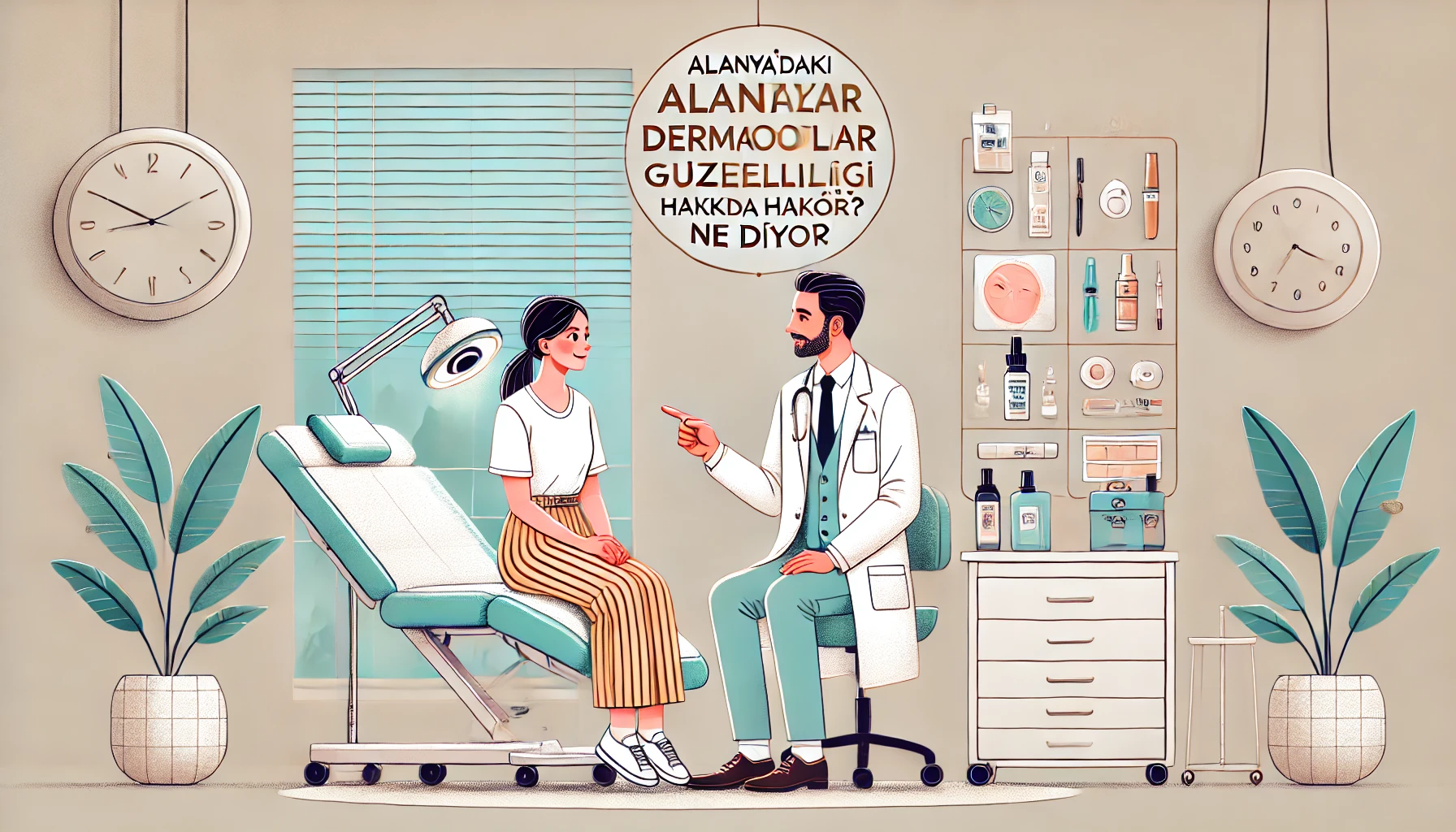 Alanya’daki bir dermatolog, cilt güzelliği hakkında danışanına profesyonel önerilerde bulunuyor.