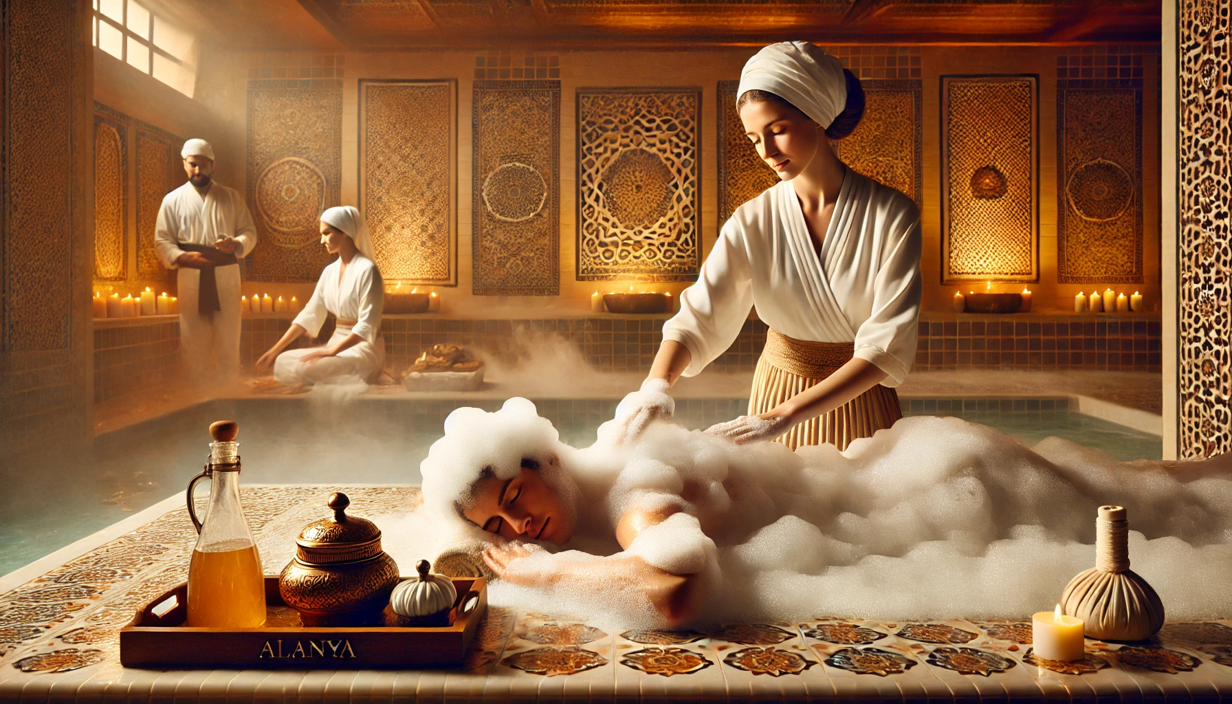 "Alanya’daki en iyi hamamlarda kese, köpük masajı ve buhar banyosu ile yenilenmenin keyfini yaşayın."