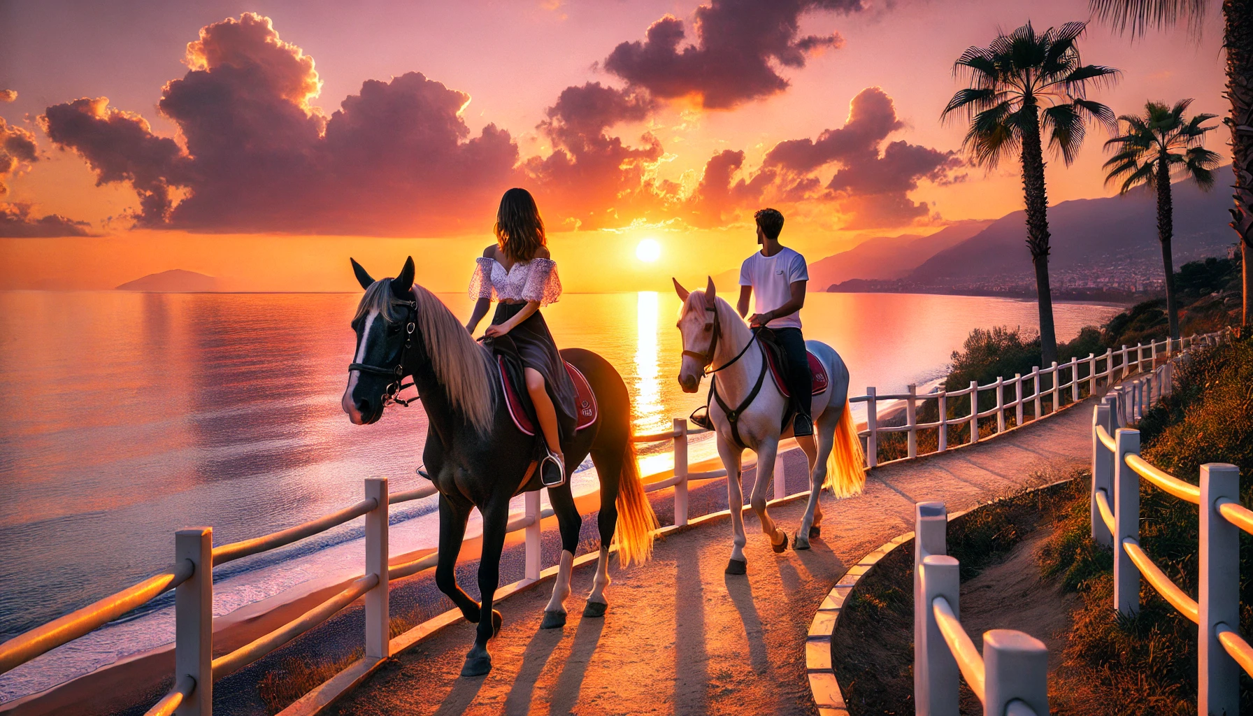 "Alanya’da gün batımında romantik bir at gezisine katılarak unutulmaz anlar yaşayın."