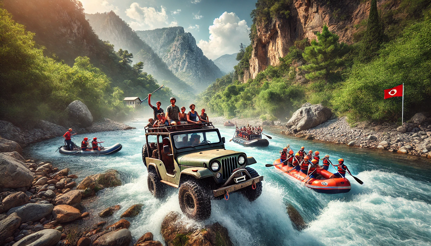 "Jeep safari ve rafting turlarıyla Alanya'nın doğal güzelliklerinde heyecanı doruklarda yaşayın."