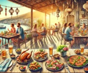 Alanya Enginar Restaurant’ta Akdeniz mutfağına ait şık bir tabakta servis edilen deniz ürünlü ana yemek