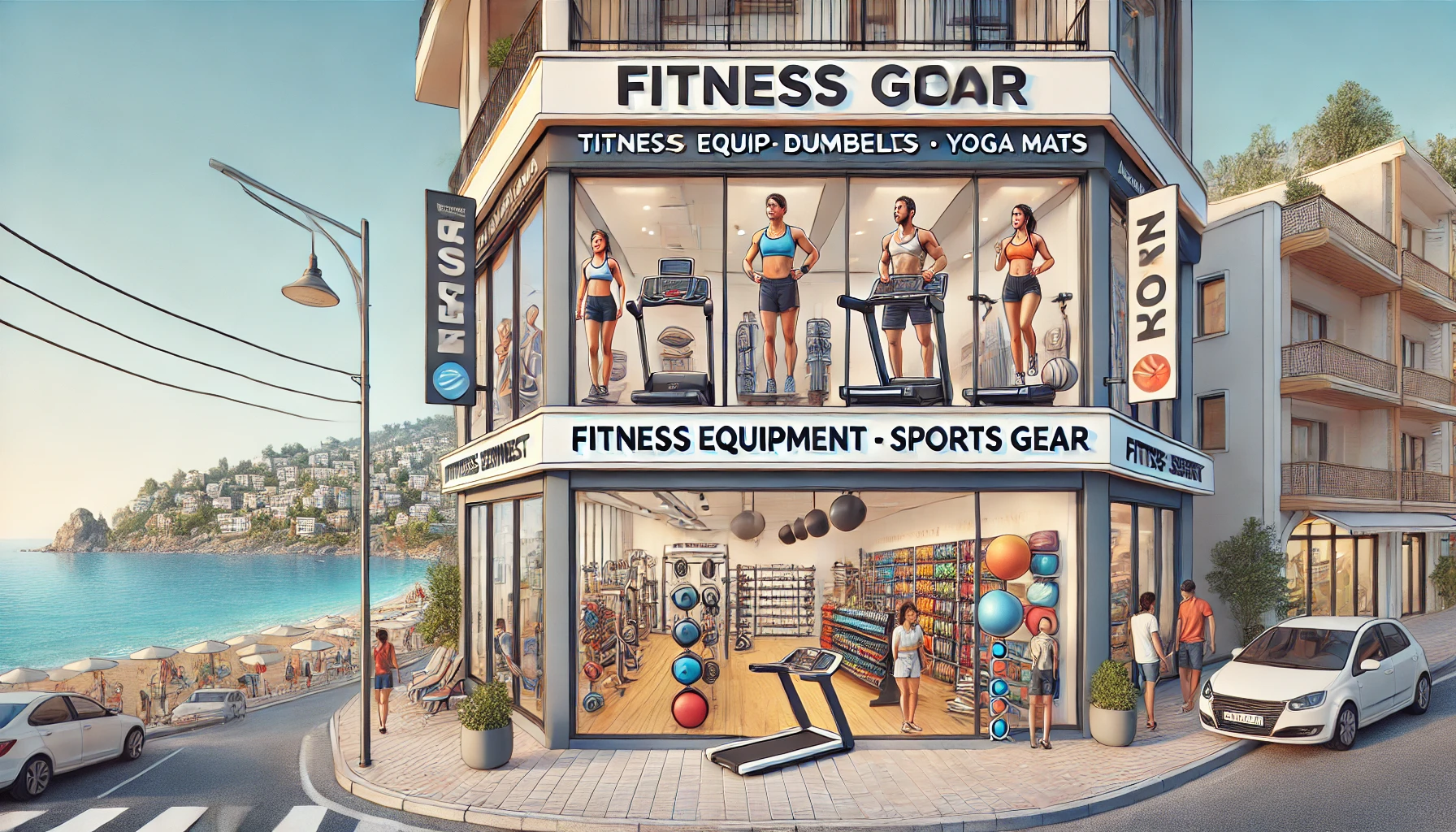 "Alanya’da fitness malzemeleri ve spor ekipmanları satan popüler bir mağaza."