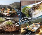 Kamara Bistro & Cafe Alanya’da şık bir masa düzeninde sunulmuş kahvaltılık tabaklar, taze lezzetlerle dolu çeşitler; arka planda yeşil bahçe ve sıcak kafeterya ortamı yer alıyor.