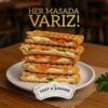 Sanayi Tostçu Selma Alanya’da servis edilen bol malzemeli, çift kat kaşarlı tost ve yanında çıtır patates kızartması ile ayran sunumu