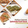 ZEYREKOĞLU BAKLAVA Alanya’da vitrine dizilmiş taze baklava ve tatlı çeşitleri