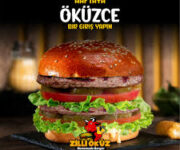 “Zilli Öküz Home Made Hamburger’de özel soslarla hazırlanmış büyük boy ev yapımı hamburger ve patates kızartması.”