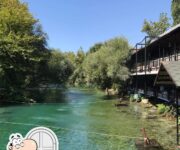 Manzara Queen River Piknik alanında doğal dere kenarında kurulu ahşap kamelyalar ve piknik masaları eşliğinde doğayla iç içe huzurlu bir ortam