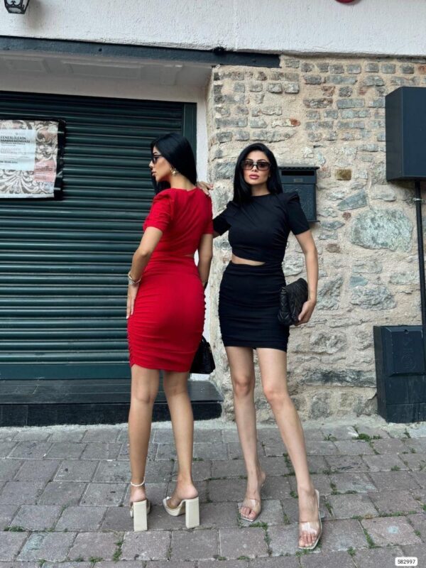 T-012 Siyah Bayan Elbise (Bel Dekolteli Mini Düz)