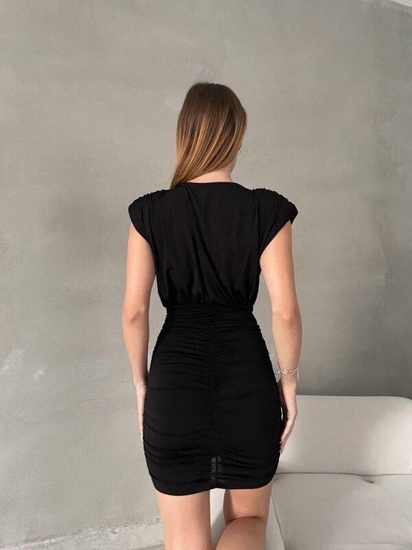 T-004 Siyah Bayan Elbise (Göğüs Dekolteli Mini Drape)