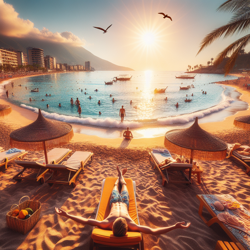 Alanya Tatil tur burada, macera dolu, gün - plajda güneşlenen insanlar