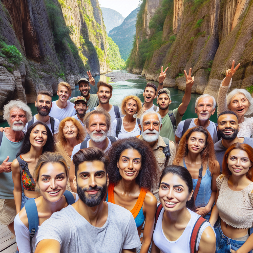 Katılımcılar Alanya Tazı Kanyonu turunda keyifli vakit geçiriyorlar.