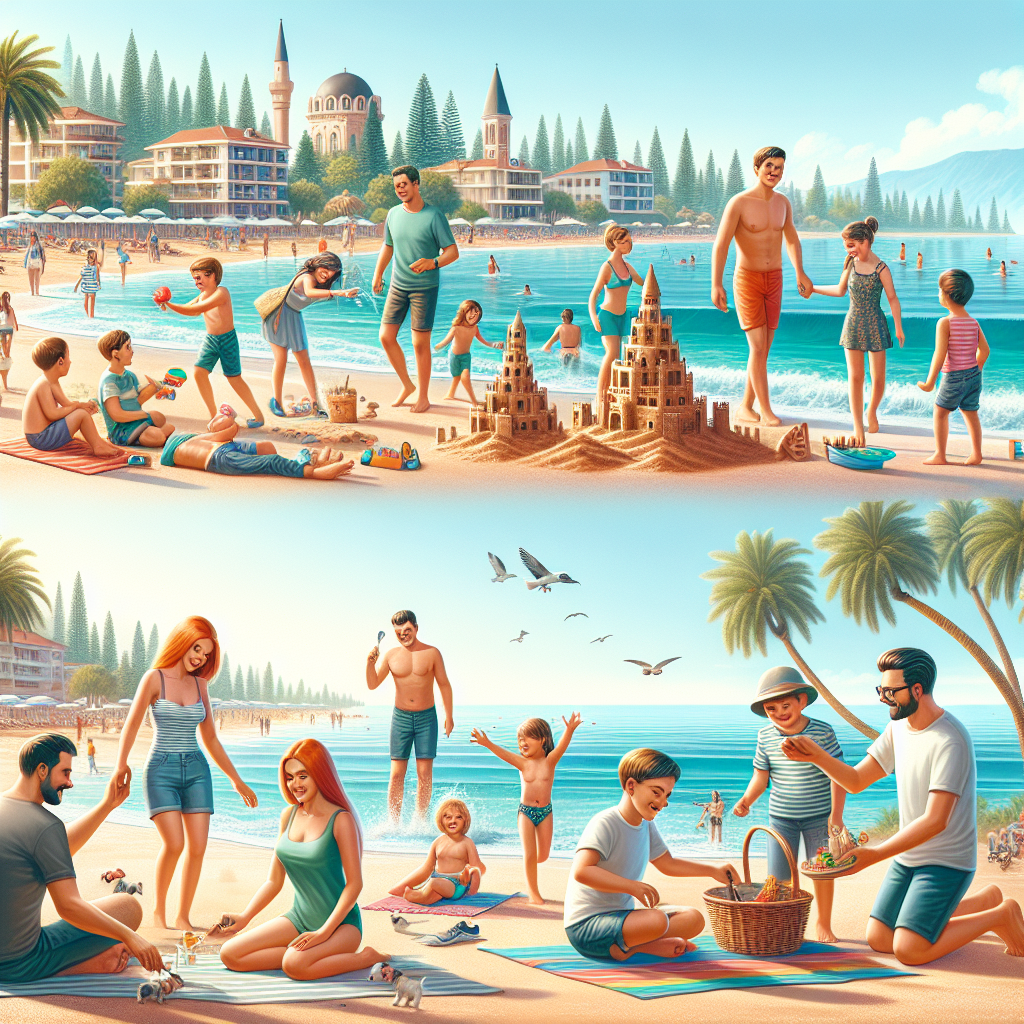 Alanya tur burada, aile tatili yapan kişiler plajda.