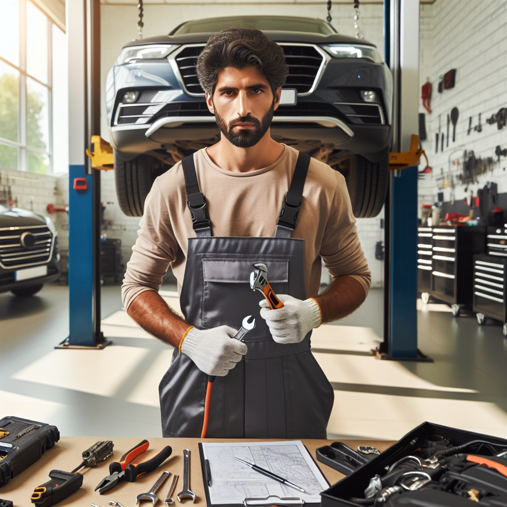 Korkmaz oto servis technician performing vehicle maintenance in Alanya.