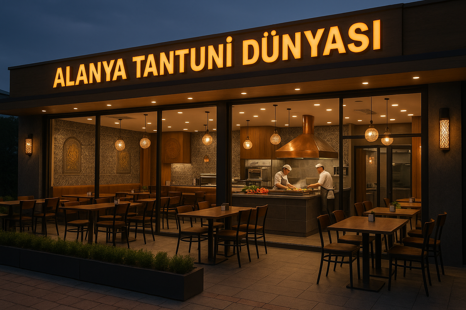 Sacda pişmiş tantuni tabağı, yanında limon, turşu ve ayran ile birlikte servis ediliyor.