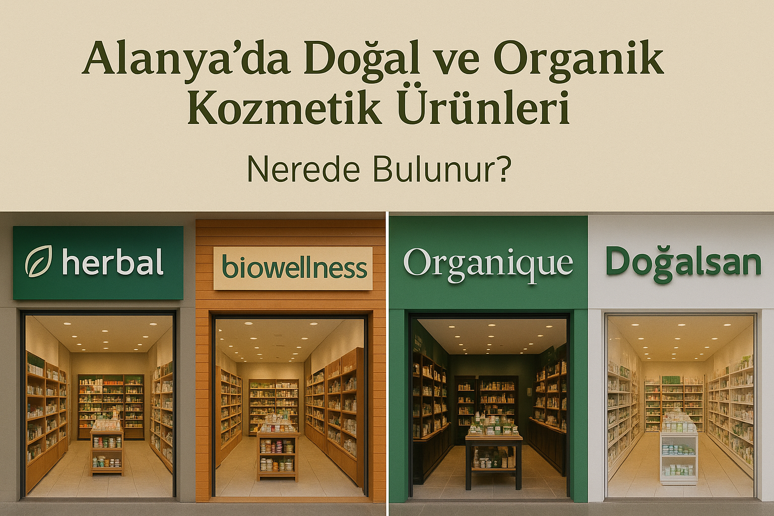 Alanya’da doğal ve organik kozmetik ürünleri satan mağazaların görsel listesi