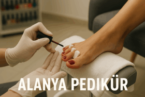 Alanya’da modern bir güzellik salonunda yapılan hijyenik pedikür uygulaması