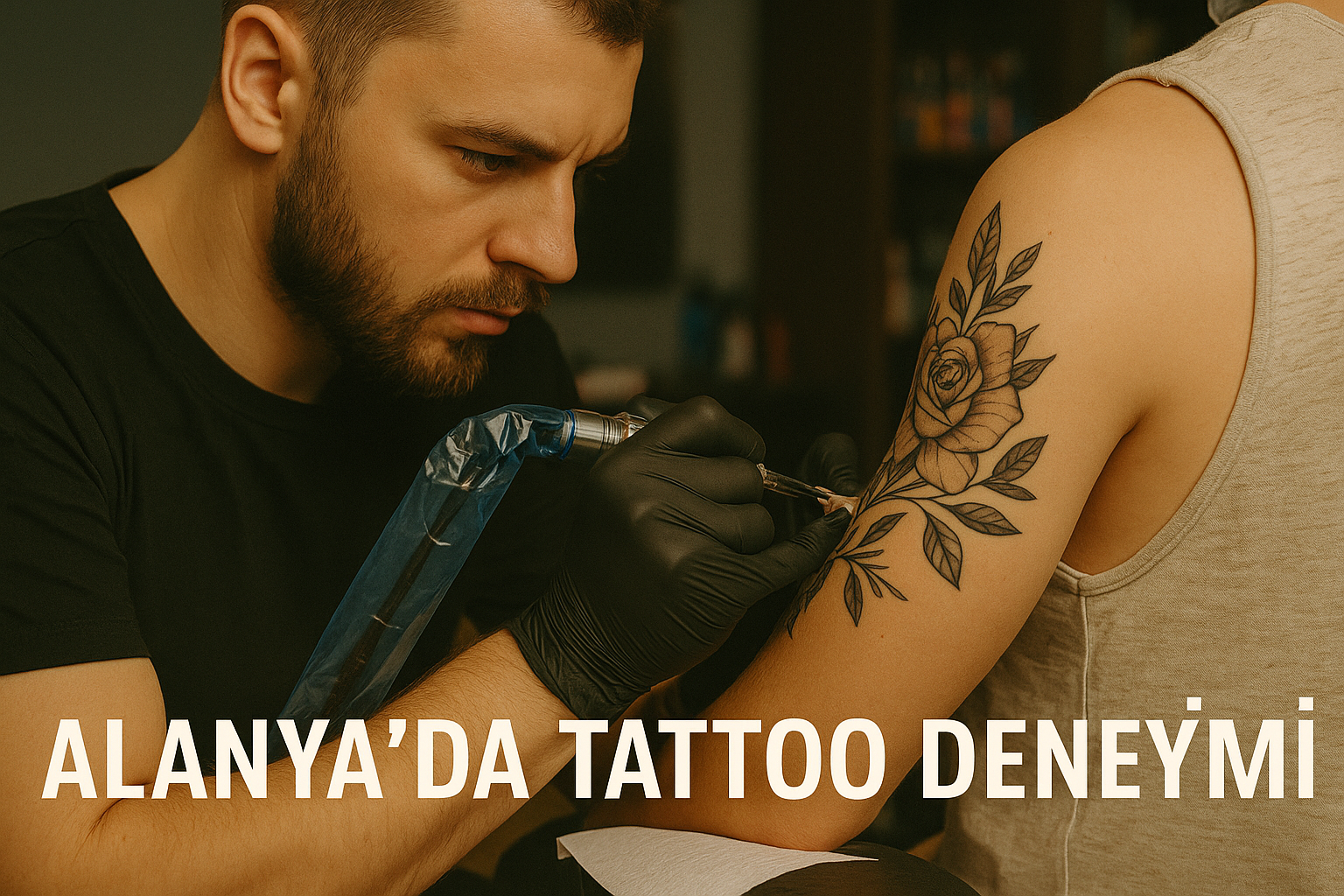 Alanya’daki steril dövme salonunda uygulanan modern dövme işlemi ve yaratıcı desen tasarımı