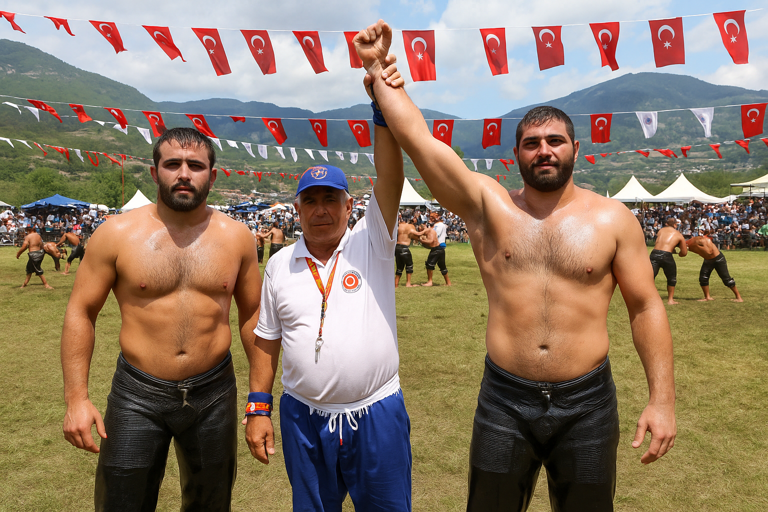 Alanya Gökbel Yaylası’nda halkın yoğun ilgi gösterdiği yağlı güreş müsabakalarından renkli bir kare