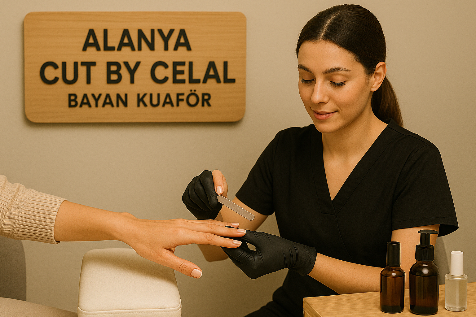 Alanya Cut By Celal Bayan Kuaför salonunun hijyenik manikür uygulama alanı
