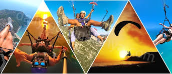 Alanya semalarında uluslararası yamaç paraşütü yarışmacıları süzülüyor.