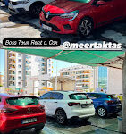 BOSS Rent A Car ofisinde park edilmiş çeşitli kiralık araçlar, ön planda sedan ve SUV modelleri