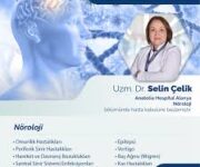 “Dr. Selin Çelik modern muayene odasında nöroloji hastalarına profesyonel danışmanlık ve tedavi sunarken.”