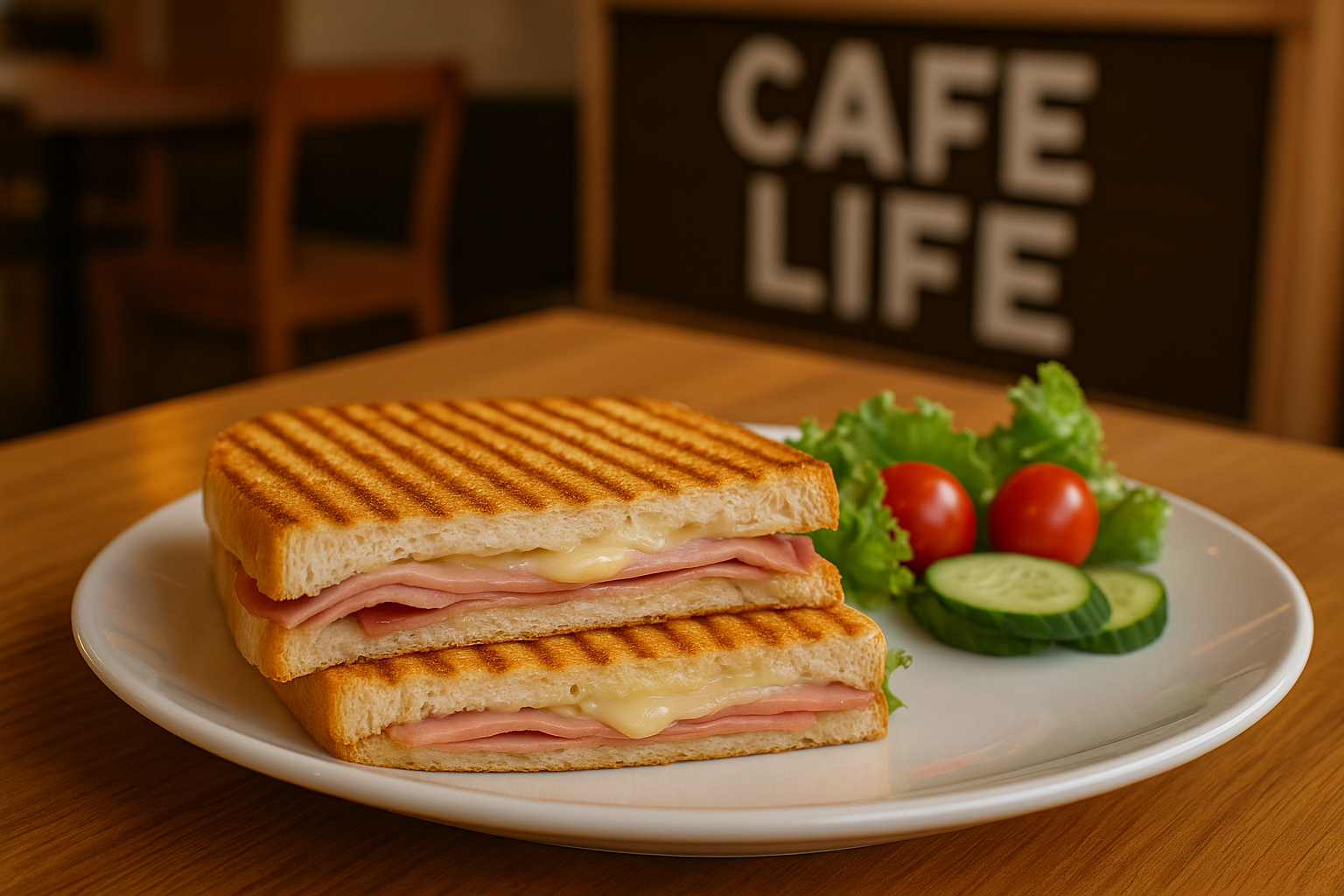 Cafe Life’ta üçgen kesimli, bol kaşarlı ve sucuklu tost tabağı, yanında patates kızartması ve içecekle birlikte sunulmuş. Günün her saati tadımlık...
