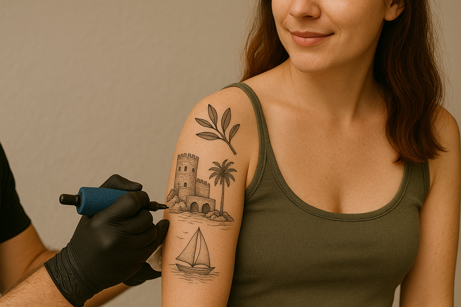 Alanya’da profesyonel dövme sanatçısı tarafından tatil anısı olarak yapılan minimal dövme uygulaması