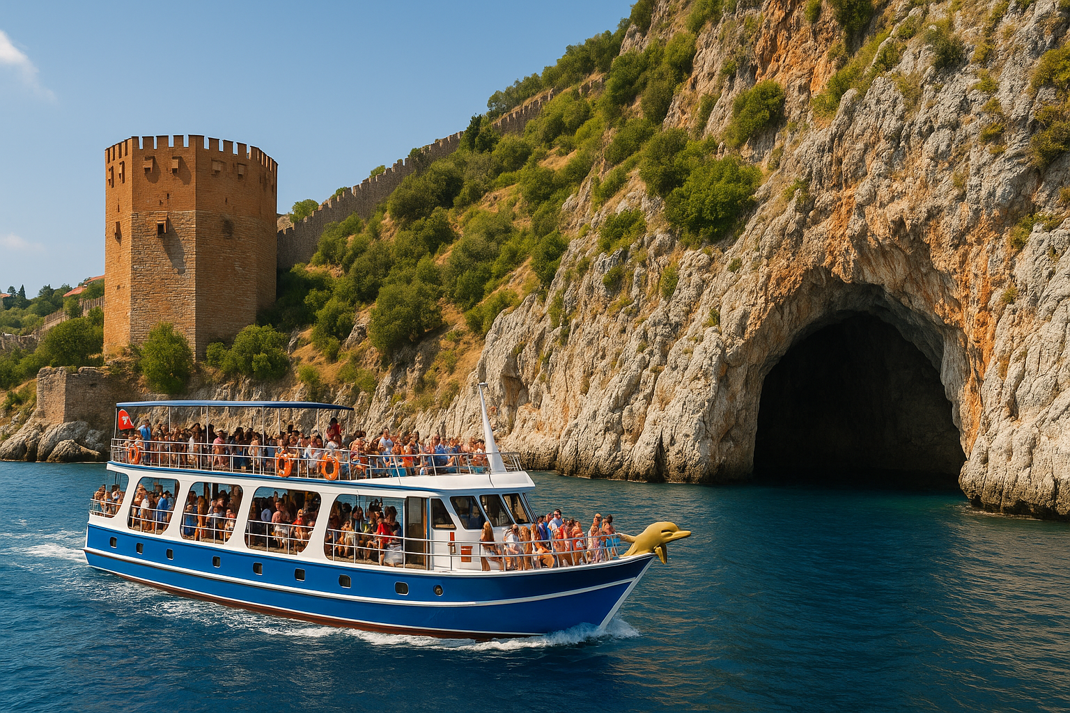 Kızılkule’den Fosforlu Mağara’ya uzanan unutulmaz Delfin Tekne Turu ile Alanya’yı denizden keşfedin! Detaylar ve rezervasyon Best of Alanya’da!
