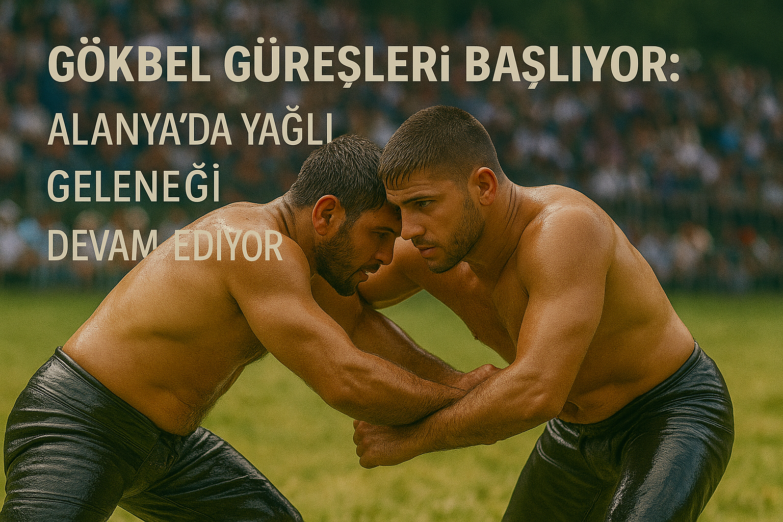 Alanya Gökbel Güreşleri’nde çayıra çıkan pehlivanların mücadele anından bir kare