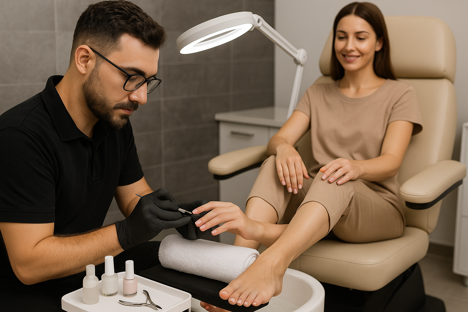 Cut By Celal salonunun konforlu ortamında uygulanan hijyenik pedikür hizmeti