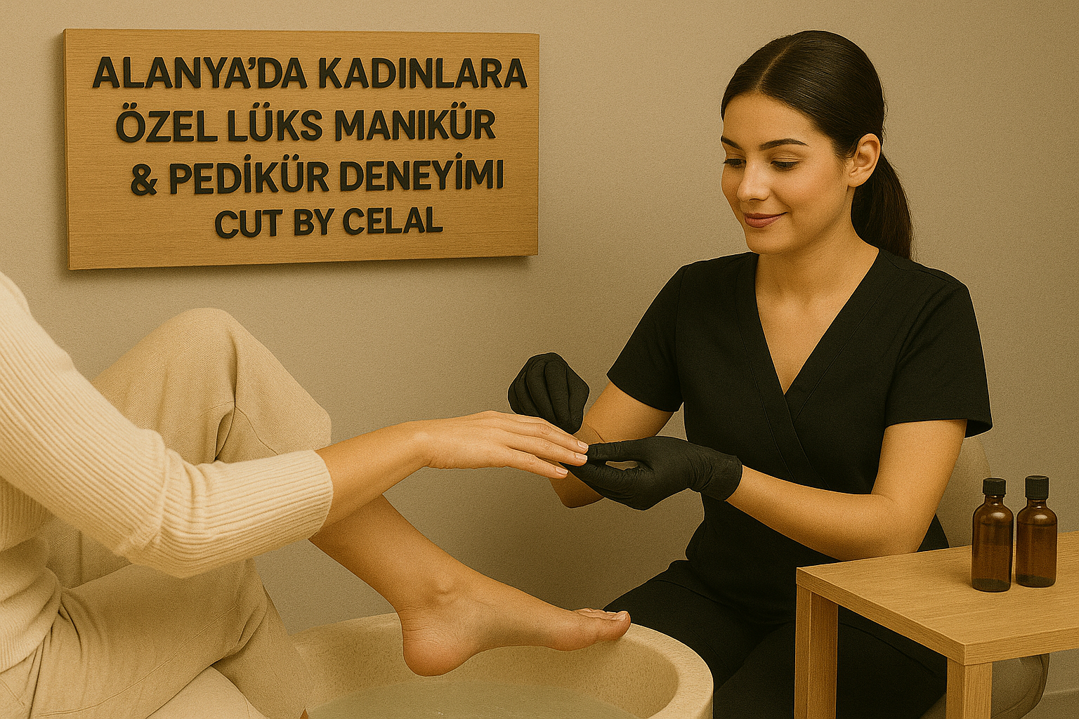 Cut By Celal salonunda kadın müşteriye özel olarak sunulan rahatlatıcı lüks pedikür hizmeti