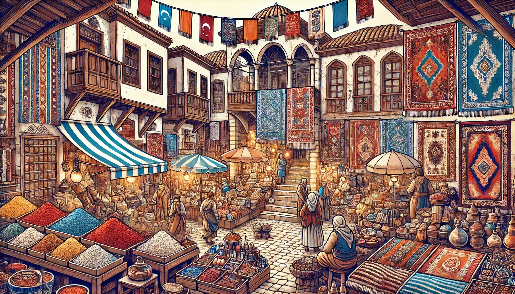 "Alanya’daki geleneksel çarşı kültürünü yansıtan tarihi atmosfer, el sanatları ve alışveriş deneyimi."