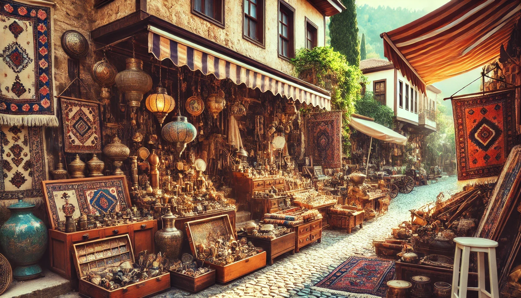 Antika pazarı: Alanya’da tarihi eşya objeler ve el yapımı ürünlerle dolu açık hava pazarı.