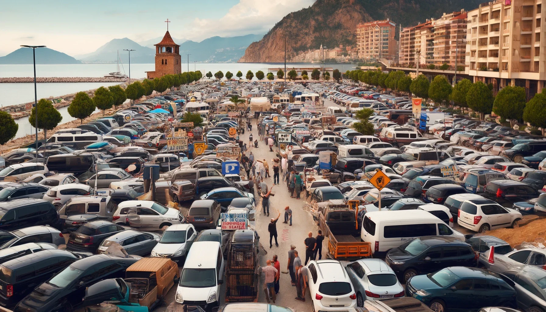 Alanya’da park sorunu arayan sürücüler ve şehirdeki yoğun trafik."