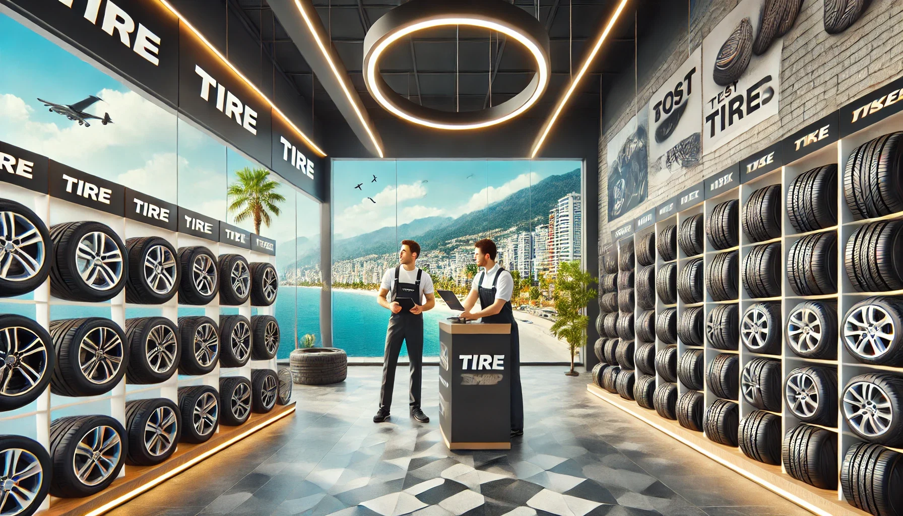 Alanya’da araç sahipleri için en iyi lastik markalarını gösteren bir ürün sergisi