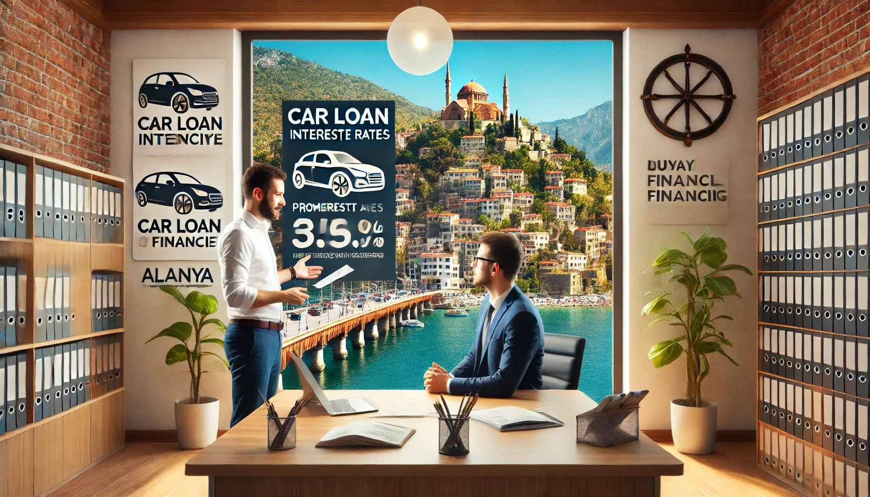 "Alanya’da araç finansmanı ve kredi seçeneklerini anlatan bir bilgilendirme tablosu."