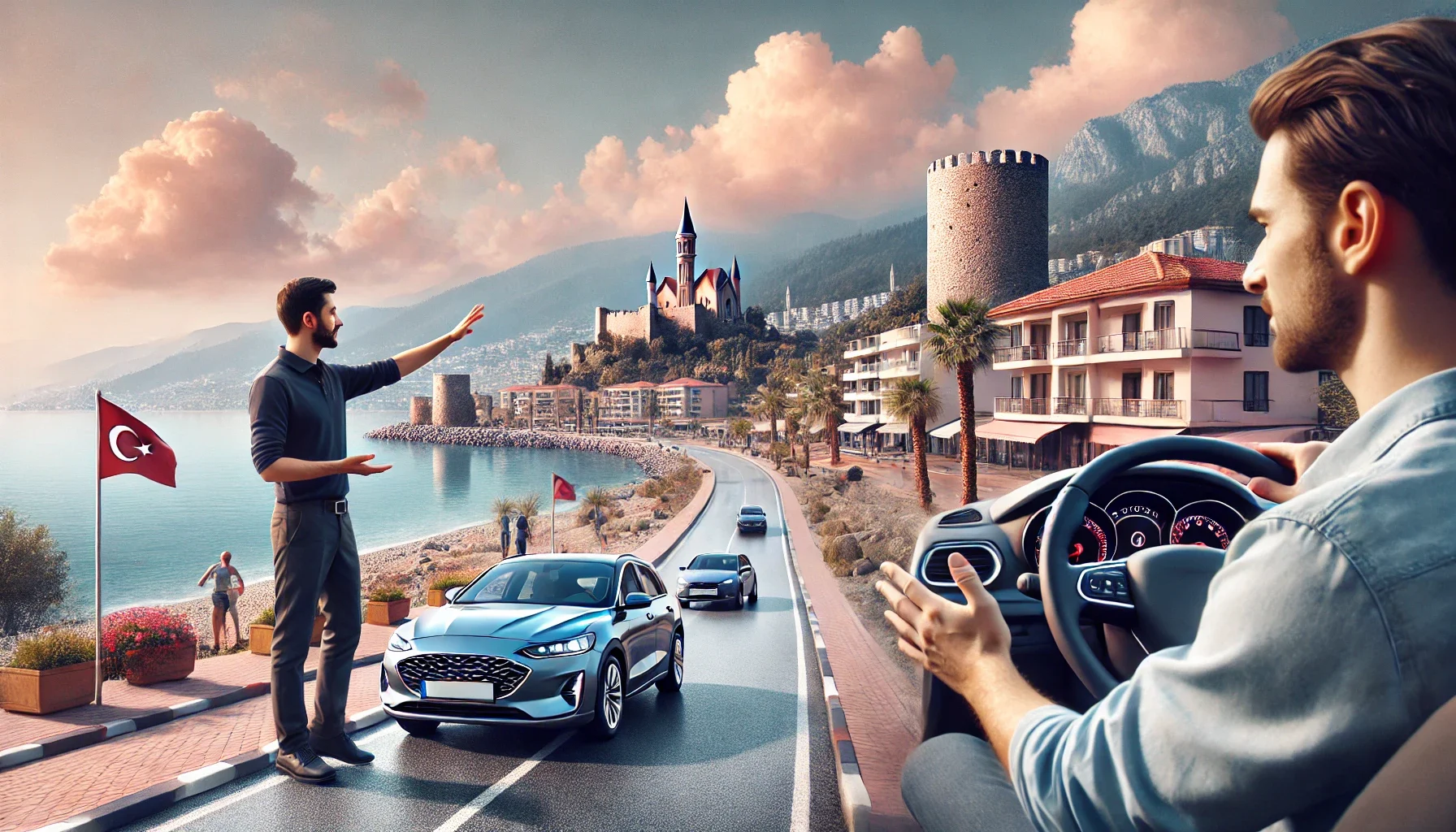 "Alanya’da araç satın alırken test sürüşü yapan bir müşteri."