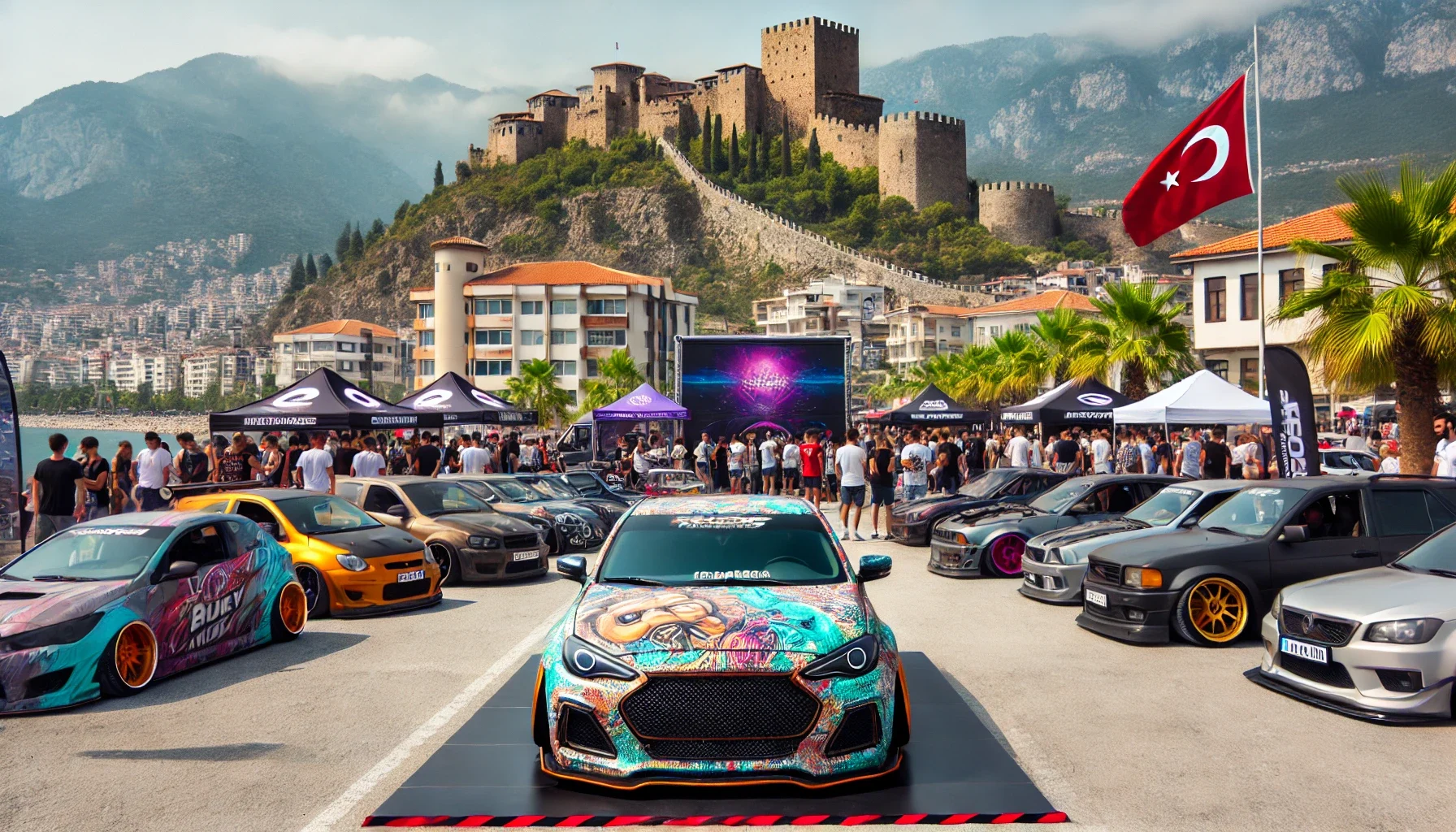 Alanya’da araç modifikasyonu ve tuning trendlerini yansıtan özelleştirilmiş bir otomobil."