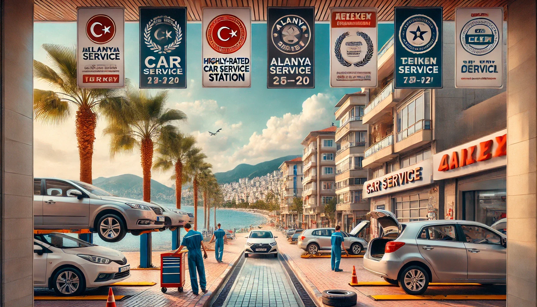 Alanya’daki en güvenilir servis noktalarını gösteren bir tabela."