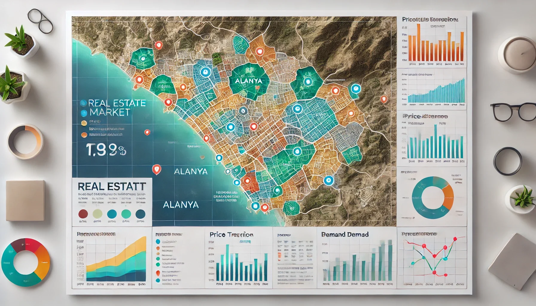 Alanya'nın emlak piyasasında en çok kazandıran bölgeleri ve yatırım trendlerini gösteren analiz haritası ve grafikler.